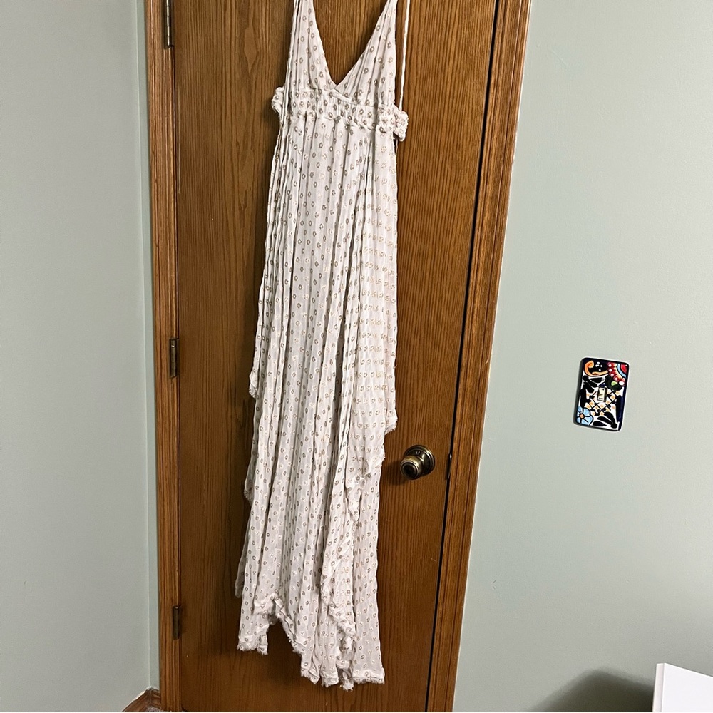 Free People Meredith Metallic Embroidered Smocked Open Back Maxi Dress - Picture 3 of 6